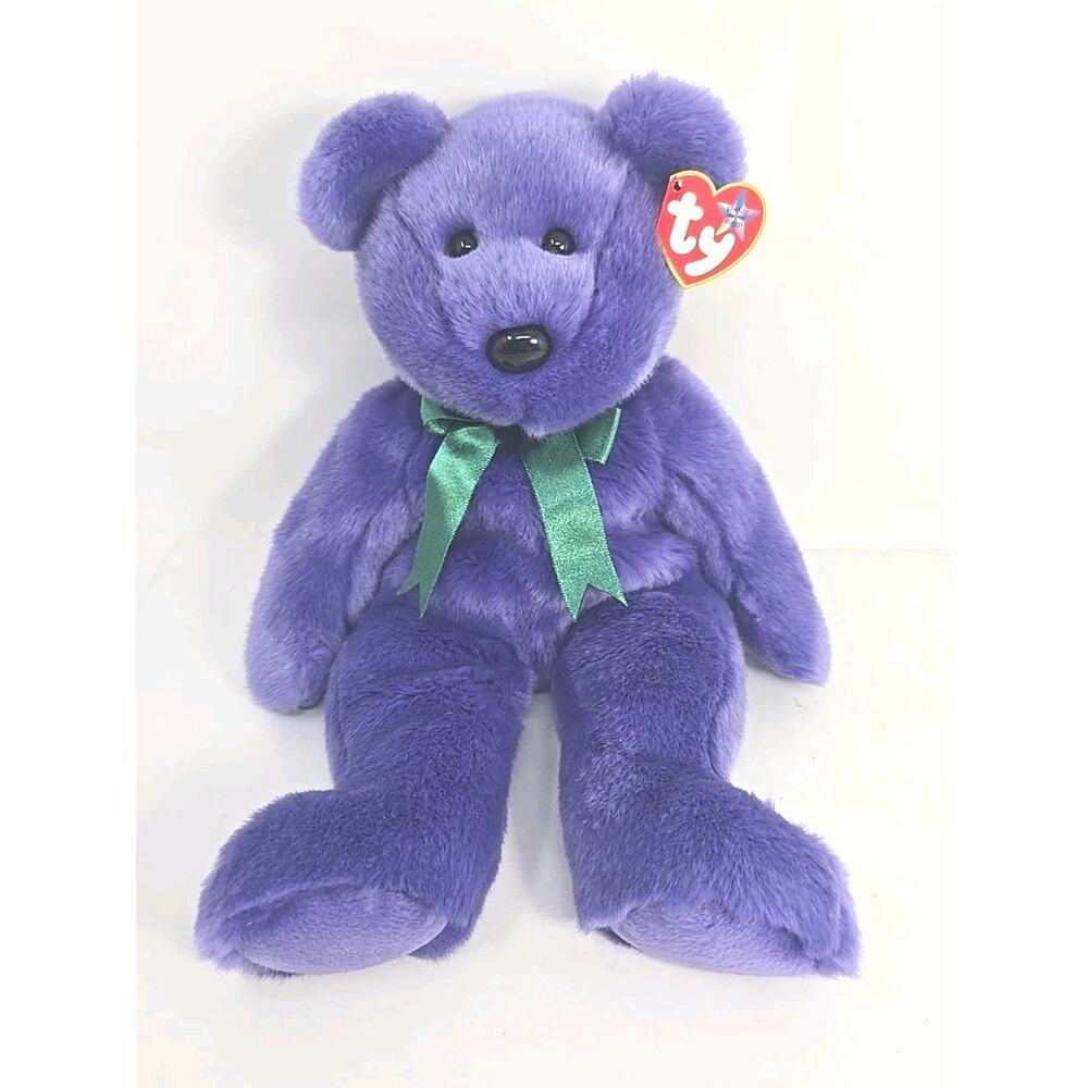 2000 Ty Beanie Buddies‎ "Employee Bear" Retired Blue Bear w/ Green Bow BB5